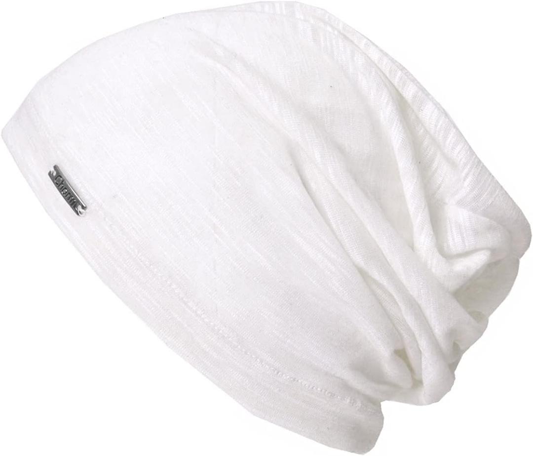 CHARM Summer Beanie for Men & Women - Slouchy Lightweight Chemo Cotton Hipster Fashion Knit Hat (One Size, White)