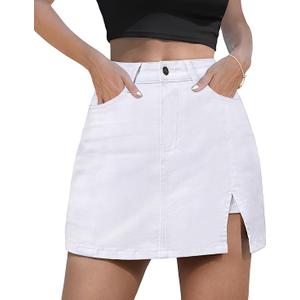 Women's Denim Mini Skort High Waisted Slit Casual Jean Skirt Shorts 5 Pockets