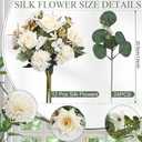 Artificial Mum Flowers 12 Bundles Silk Chrysanthemum Flowers Fake Roses with Eucalyptus, Realistic Faux Peonies for Vase Arrangement, Home Decor, Wedding Table Centerpiece - White