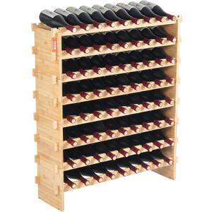 VEVOR 72 Bottle Upgrade Modular Wine Rack, Continuously Store Pinot Bottles, 8-Tier Bamboo Wood Storage Rack, Floor Freestanding Wines Holder Display Shelf, Wobble-Free Shelves for Kitchen Bar Cellar (Upgraded 8-Tier 72 Bottle, Original Wooden Colour)