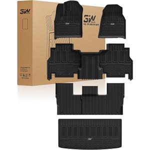 3W Floor Mats & Cargo Liner Fit for Jeep Grand Wagoneer 2022 2023 2024 2025 2026 8 seat (Only Fit Wagoneer 8s), TPE Custom Fit Wagoneer Floor Liner for 1-3 Rows and Trunk Mats Full Set Car Accessories