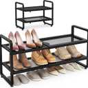 SAYZH Expandable Shoe Rack for Closet, Adjustable Metal Shoe Organizer with Sturdy Mesh Shelves for Boots & Heels, Stackable Shoe Storage for Entryway, Garage, Small Spaces (Black, 2-Tier)