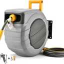 GLAHODEN Air Hose Reel 100 Ft Retractable, 3/8 in x 100 Ft Hybrid Hose Air Compressor Hose Reel with 6 Ft Lead in Max 300 PSI Patented Design for Any Length Lock 180Swivel Bracket Quick Coupler