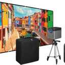 iLive Cinema Pop-Up Film Kit, 720p Projector with 120 Inch Screen, Bluetooth 5.0 Speaker, HDMI/USB/3.5mm, Black, Portable Theater, 21.5 x 17 x 19 cm