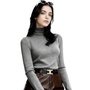 FMAOHFE Womens Turtleneck Sweaters - Soft Ribbed Knit Fitted Pullover, Warm Business Casual Fall Winter Layering Shirts Gray XL