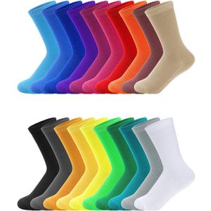 Yaomiao 20 Pairs Colorful Boys Solid Dress Socks Breathable Lightweight Cotton Crew Socks for Casual Athletic Boys Girls