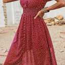 PRETTYGARDEN Women's Floral Wrap V-Neck Midi Dress Short Sleeve Boho Summer Beach Long Dress High Low Hem Smocked Dress Women