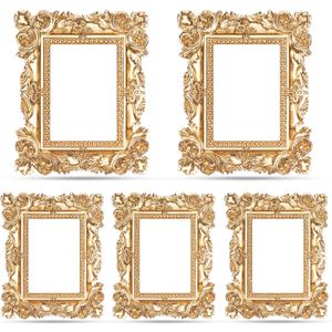 Geelin 5 Pcs Mini Gold Frames Set Vintage Resin Picture Frames Small Baroque Antique Gold Photo Display For Christmas DIY Photography Holiday Decoration, Without Glass or Backing(Classic Rectangle)