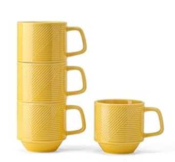 Stackable Coffee Mugs Set: 13 oz Ceramic Stacking Cups for Cappuccino Latte Tea - Microwave Safe Mug for Home & Office - 4 PCS, Yellow