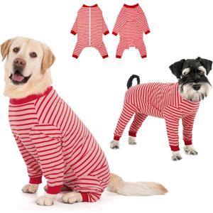 Yeapeeto Dog Onesie Surgery Recovery Suit for Large Medium Bodysuit Dogs Pajamas PJS Full Body for Shedding, Prevent Licking, Wound Protection, Cone Alternative (Red Pink, X-Large)
