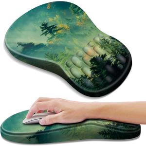 YIWEI Ergonomic Mouse Pad with Wrist Rest - Comfortable Office Mousepad with Memory Foam Wrist Support for Carpal Tunnel Relief, Mouse Pads with Non-Slip Base for Gaming and Home (Forest)