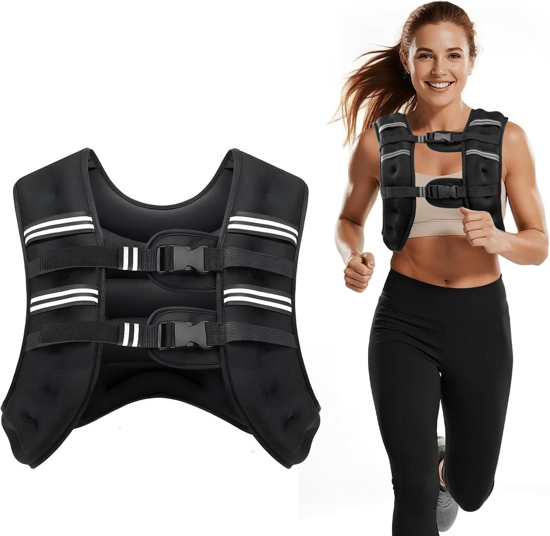 Cavry Weighted Vest with Two Adjustment Straps for Men Women, Body Weight Vests Adjustable with Reflective Stripe for Strength Training, Running, Training Workout, Jogging, Walking-16LB