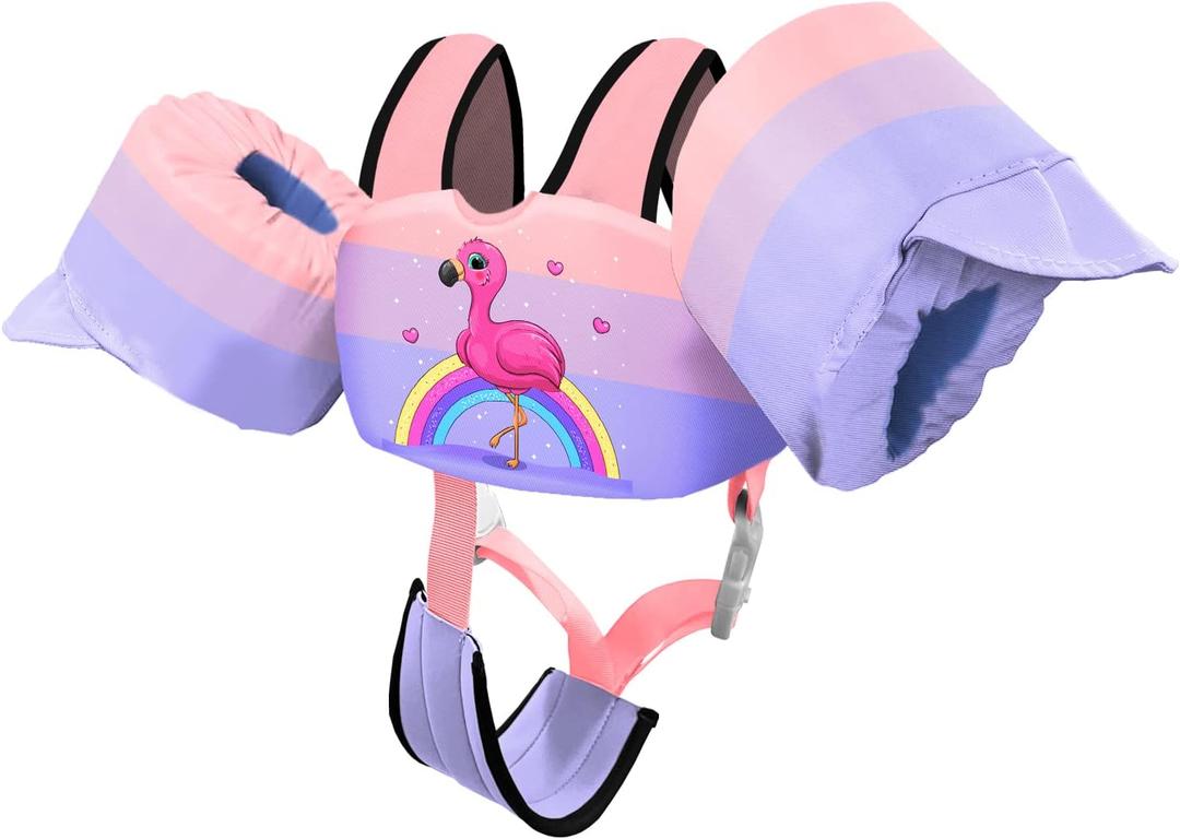 Chriffer Kids Swim Vest Life Jacket for 30-55 Pounds Boys and Girls, Toddler Floaties with Shoulder Harness Arm Wings for 2,3,4,5,6,7 Years Old Baby (Pink Purple)