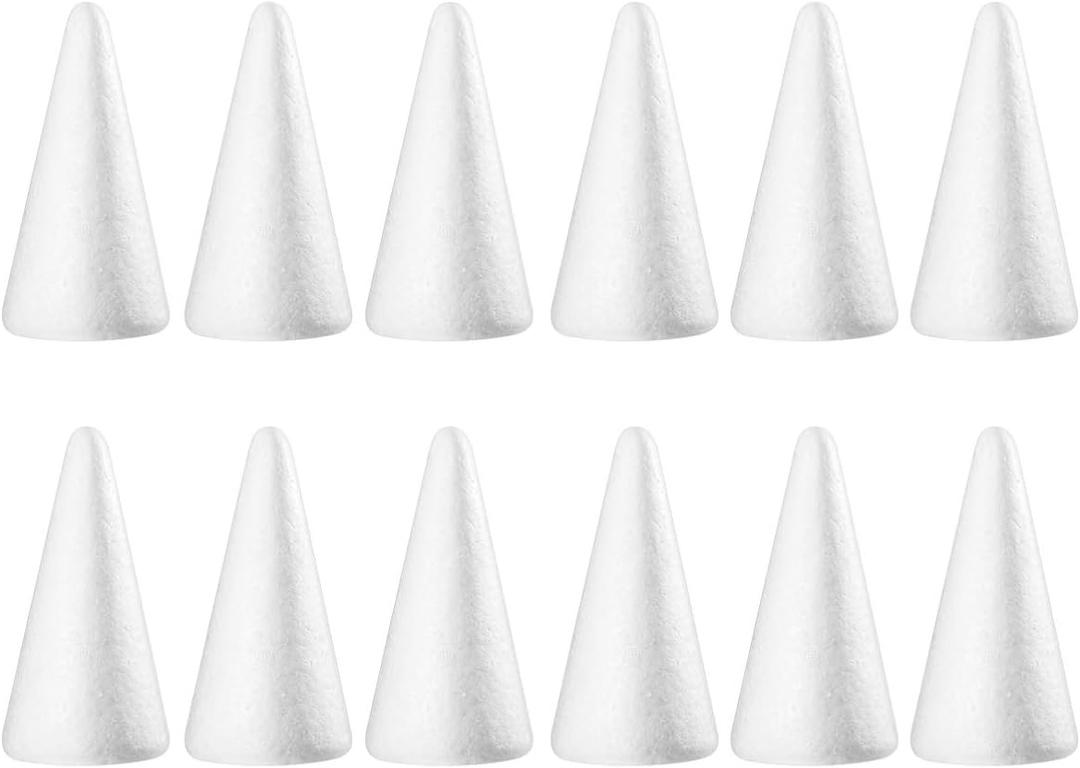 Amosfun 12pcs Foam Cones White Foam Balls Christmas Tree Cones for DIY Modeling Craft Floral Arranging Supplies