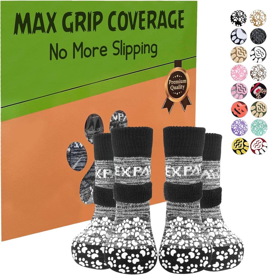 EXPAWLORER 6Pcs Anti-Slip Dog Socks to Prevent Licking Paws,Dog Shoes for Hot/Cold Pavement,Best Paw Protector Traction Control on Hardwood Floor,Dog Booties for Puppy Small Medium Large Senior Dogs, Medium (6 Count)
