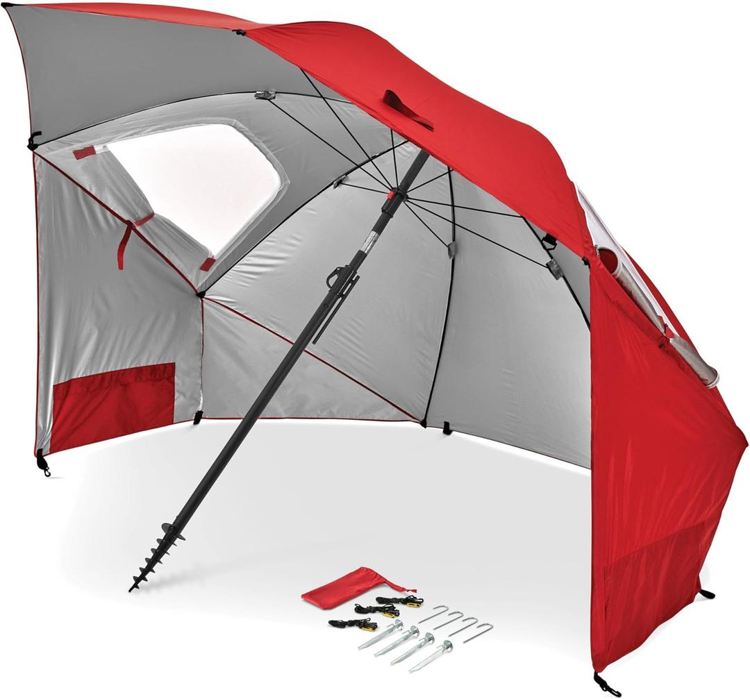 Sport-Brella Premiere UPF 50+ Protection Umbrella Shelter with Patented Side Panels and Tilt Mechanism, Heavy-Duty 1.25 Inch Center Pole, Auger Anchor for Sand and Grass