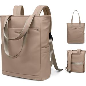 Convertible Laptop Backpack for Women, Men Carry on Tote Backpack, Teacher Bookbag for College Work Nurse Travel Leisure,16 Inch, Champagne Brown