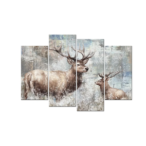 Sechars Rustic Farmhouse Canvas Wall Art Vintage Deer Paintings Decor Elk Picture Prints Farm Country Decoration Size: 12"x24"x2pcs+12"x32"x2pcs