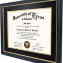 GMFrames 11x14 Wood Diploma Frame with Black Mat or Display 14x17 Certificates without Mat,Tempered Glass,Rustic Black Finish with Gold Trim