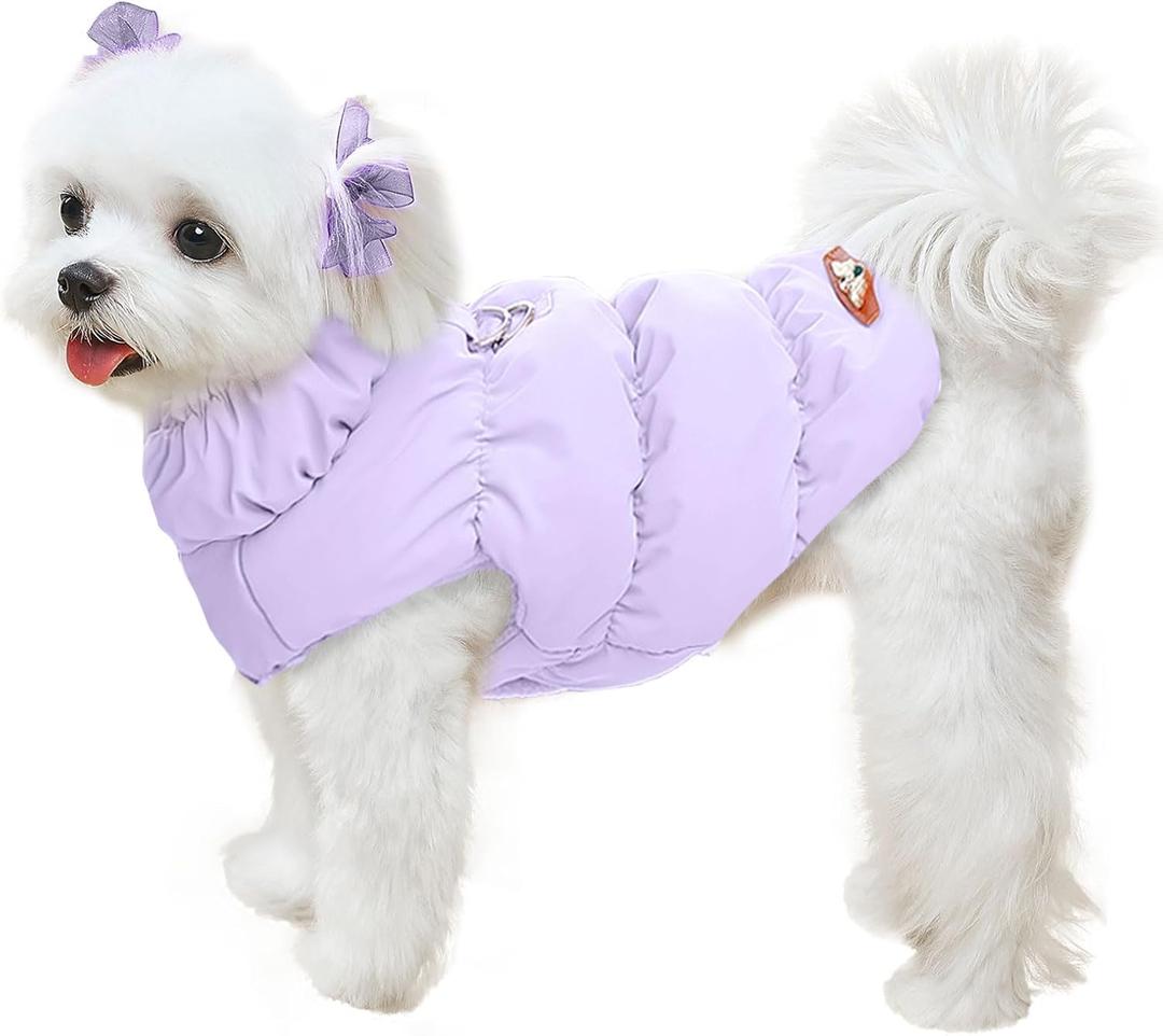ABRRLO Winter Warm Dog Jacket for Small Medium Dogs Cat Cold Weather Coats with Harness Paded Dogs Fleece Vest Waterproof Windproof Dog Snow Jacket Pet Puppy Clothes (Purple,M)