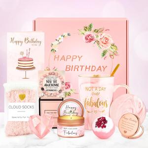 Birthday Gifts for Women Happy Birthday Gift Baskets for Women Unique Not A Day Over Fabulous Mug Gift ideas Pink Gifts Box Set Presents for Her Friends Mom Sister Wife Coworkers Daughter Aunt Mom