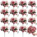 Yunlly 16 Packs Artificial Peony Flowers Faux Peonies Bouquet Silk Vintage Wedding Home Table Door Decor Reusable Bouquet Rose Flowers for Bridal Wedding Birthday Home, (Dark Pink, Elegant)