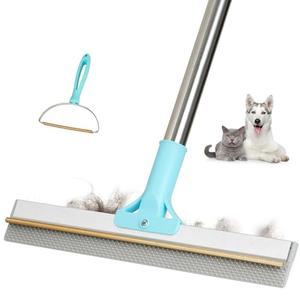 Thalomely Carpet Rake for Pet Hair Removal Tool, 2 in 1 TPU and Copper Rake Teeth, Uproot Clean Hair Remover with 54’’ Adjustable Long Handle, Reusable Cat & Dog Fur Broom for Carpets,Rugs, Mats,Car