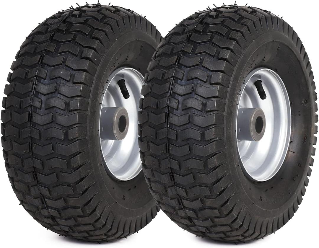 AR-PRO (2-Pack) 15 x 6.00-6 Front Tire and Wheel Assembly for Riding Mower Lawn Tractor, 3" Centered Hub, 3/4" Sintered Iron Bushings, 4Ply Pneumatic with Turf Tread