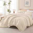Andency Beige Cream California King Size Comforter Set, 3 Pieces Shabby Chic Ruffle Bedding Comforter Sets for Men Women, Soft Cozy Lightweight Fluffy Down Alternative Decorative Bed Set