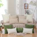 Throw Pillow Covers Set of 2, Soft Chenille Decorative Cushion Covers with Hidden Zipper for Sofa, Couch, Bedroom & Boho Farmhouse Home Decor 18 x 18in (Beige)