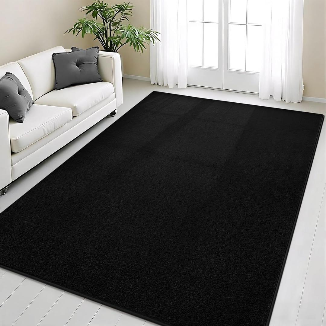Vasofe Black Area Rugs for Living Room Bedroom, 4x6 Modern Thickened Memory-Foam Throw Carpet, Super Soft Kids Boys Girls Rug, Non-Slip Washable Carpets for Dorm Nursery Classroom Office Decor