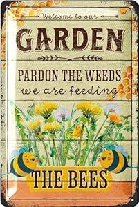 LANOLU Vintage Tin Sign Garden We Are Feeding the BEES, Farmhouse Metal Signs, Funny Garden Signs, Garden Plaque Decorative Outdoor Metal Signs for Outside Wall, Porch Patio 12x8", Pack Of 2
