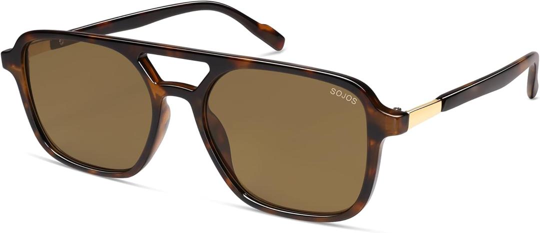 Retro Aviator Sunglasses for Women Men,Trendy Rectangle Womens Mens Shades Sun Glasses SJ2202 (Coffee Tortoise Frame/Coffee Lens)