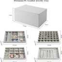 EZDeco Jewelry Organizer Tray with Lid,Extra Large Set of 4 Jewelry Trays for Drawers Stackable Jewelry Holder Inserts PU Leather Jewellery Storage for Ring Earring Necklace Bracelet for Mom(Grey)