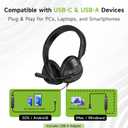 Acer Headset with Microphone for PC - ENC Noise Cancelling Headphones with Mic, Dual USB C Headset with Microphone & USB, 40mm Drivers Wired Headset with Mic for Work, Call Center Headset for Office