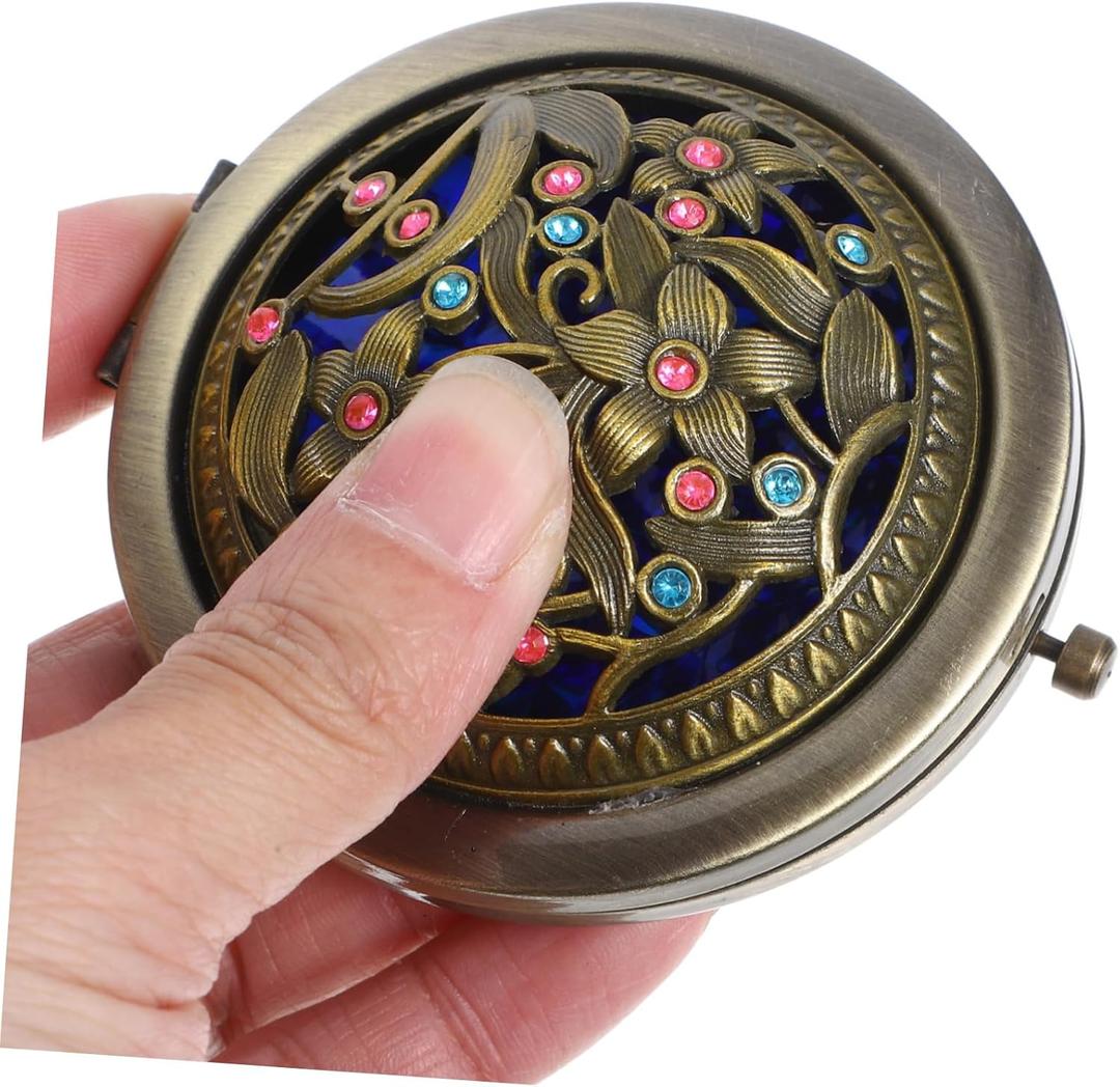 Vintage Mirror Compact Travel Makeup Mirror Cosmetic Pocket Mirror Mini Round Double-sided Folding Cosmetic Makeup Purse Mirror for Travel Mini Round Double-Sided Folding Compact Mirror
