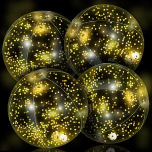 HyDren 4 Pack LED Light up Beach Ball 12 Inches Glow in The Dark Pool Balls Confetti Glitters Inflatable Light up Beach Ball Pool Toys for Teens Adults Summer Disco Party Favors (Gold)