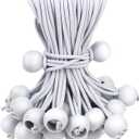 50PCS White Ball Bungee Cords, 6 Inch Heavy Duty Outdoor Bungee Cord with Balls, Tarp Tie Down Bungee Balls for Shelter, Camping, Cargo,Tent Poles UV Resistant（Ball Size 1 inch）