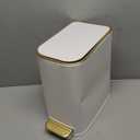 Small Bathroom Trash Can with Lid Soft Close, 5L / 1.3 Gallon Slim Garbage Can with Removable Inner Bucket, Step Stainless Steel Trash Bin for Office, Bathrooms, Bedroom, Living Room (White)