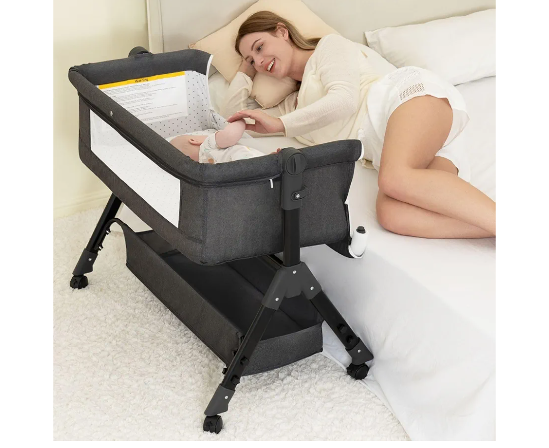Baby Bassinet, Bedside Bassinet for Baby, 3 in 1 Bassinet Bedside Sleeper with Wheels, Mosquito Net, Adjustable Easy Folding Portable Bed for Infant Newborn (Dark Grey)