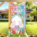 Happy Easter Door Cover Decorations 6x3ft Easter Party Decorations Backdrop Spring Eggs Bunny Flowers Hanging Banner for Indoor Outdoor Holy Sunday Party Supplies (bunny)