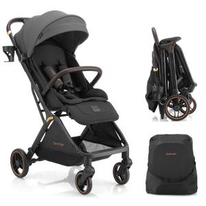 Gromast Gravity Folding Baby Stroller - Portable Travel Toddler Stroller w/Adjustable Backrest, Canopy & Cup Holder, Lightweight and UV Protected, One-Hand Automatic Folding - Dark Gray