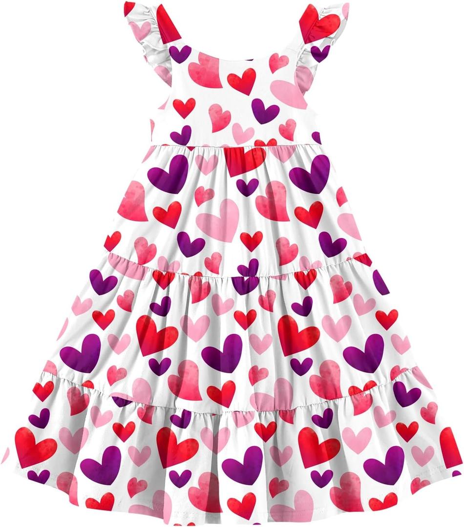 Toddler Dresses Girls Summer Floral Ruffle Sleeve Sundress Casual Sleeveless A-Line Playwear Dress 2-8 Years