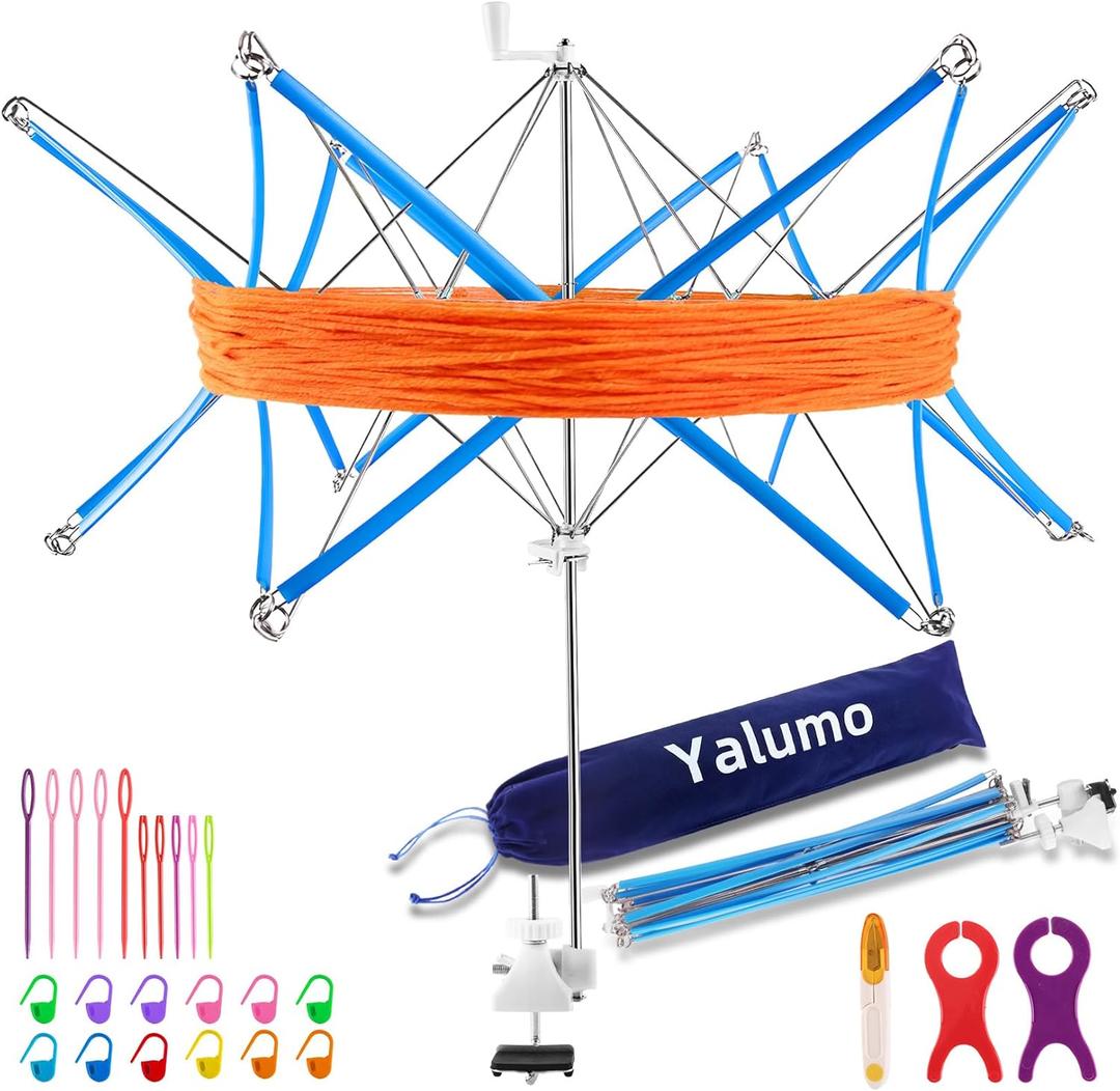Yarn Swift, Yarn Umbrella Swift for Crocheting, Adjustable Angle Height Skein Holder Compatible with Ball Winder Gifts for Knitting Loves, Easy to Install, Foldable Design with Storage Bag (Blue)