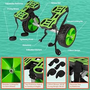 Kayak Cart - 220lb Capacity Canoe Dolly with Airless Tires, Aluminum Frame, and Straps for Small Watercraft - Kayak Accessories by RAD Sportz (Green)