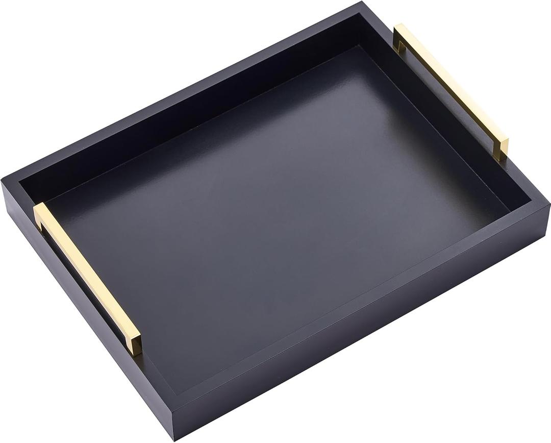 16"x12" Serving Trays with Handles, Black Decorative Serving Tray, Ottoman Trays for, Living Room, Bathroom, and Outdoors Decorative Trays (Black)