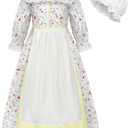 ReliBeauty Colonial Costume with Hat Colonial Dress Girls White (14/160)
