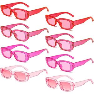 Matcheck 8 Pack Retro Rectangle Sunglasses for Women Retro 90s Square Glasses Vintage Pink Y2K Womens Aesthetic Accessories (Transparent Pink Ombre - Narrow Frame)