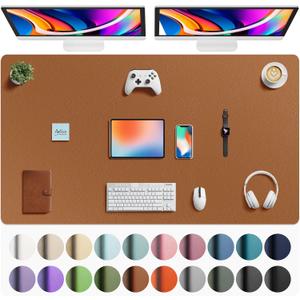 Aothia Faux Leather Desk Mat - Large Mouse Pad, Non-Slip PU Leather Blotter, Waterproof Writing Surface for Office and Home (Brown, 63" x 24")