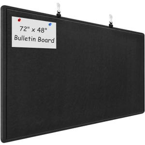 Large Bulletin Board - 72 x 48 Inches, Large Felt Board Decorative Pin Board for Wall, Foldable Photo Board, Lightweight Durable Pin Board for Home, Office, School, Classroom, Kitchen (Black)